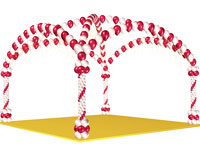 Шатёр на колоннах из красных и белых воздушных шаров
